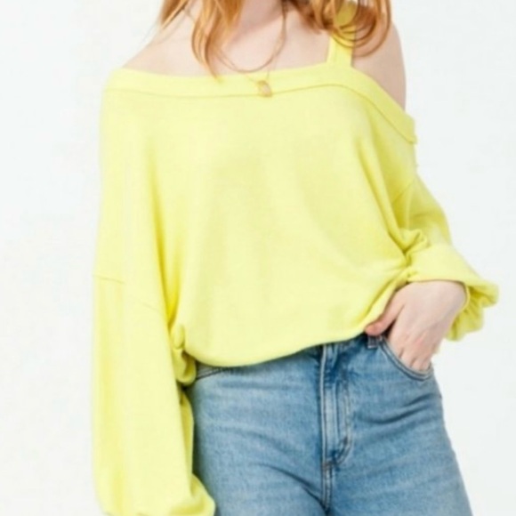 NWT Free People We the Free Flaunt It Top Small in Lemon Squeeze Yellow New - Picture 5 of 10
